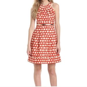 ELIZA J orange polka dot fit flare high neck pin up rockabilly party dress